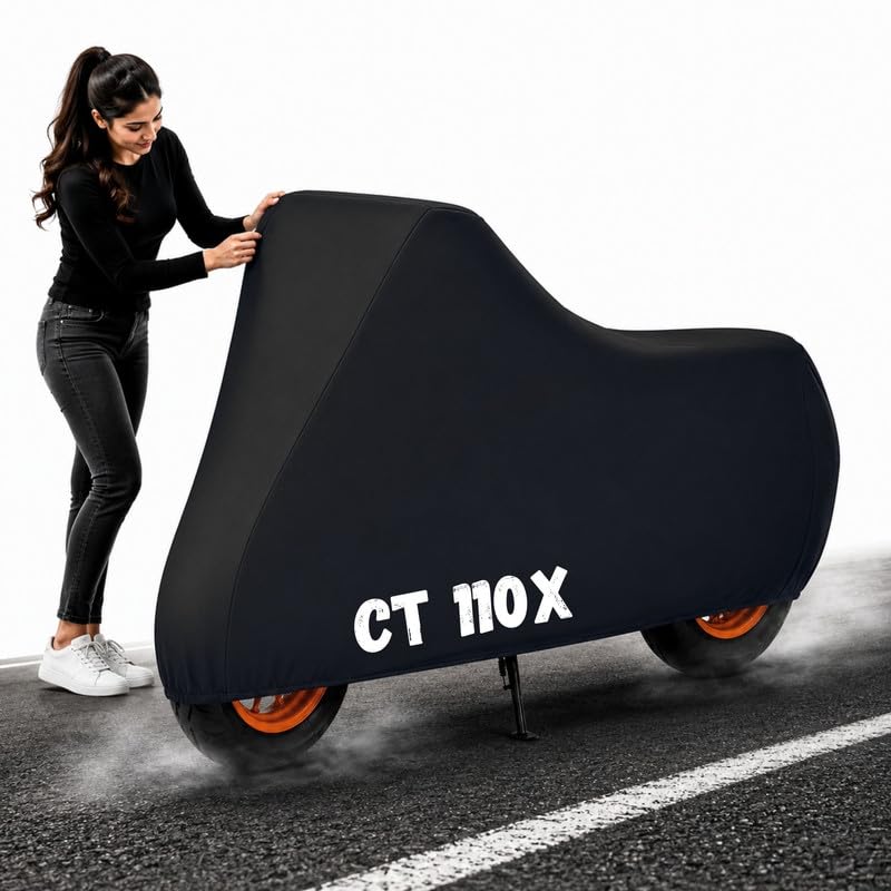 Image of Powerfull Bike Body Cover for CT110X Dustproof Scratchproof - 100% Waterproof CT110X Cover for Two Wheeler, Outdoor Full Motorcycle Cover with UV, Duty, Rain Protection - Black