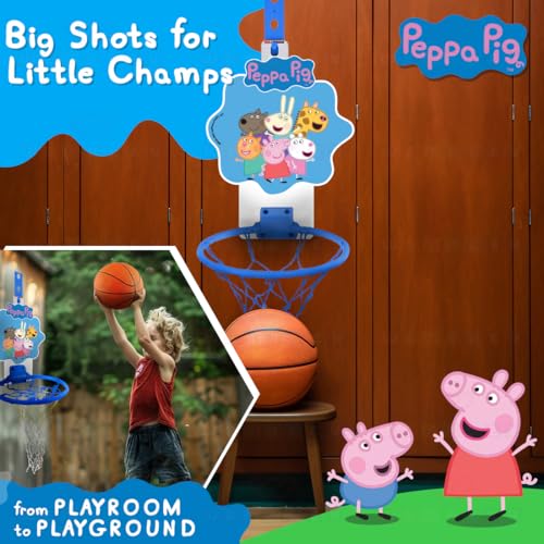 Image of Wembley Peppa Pig Basket Ball for Kids Boys Girls Basketball Set with Deflated Ball, Hoop, Hanging Board & Pump Indoor Outdoor Games Birthday Gift for Children - Friends