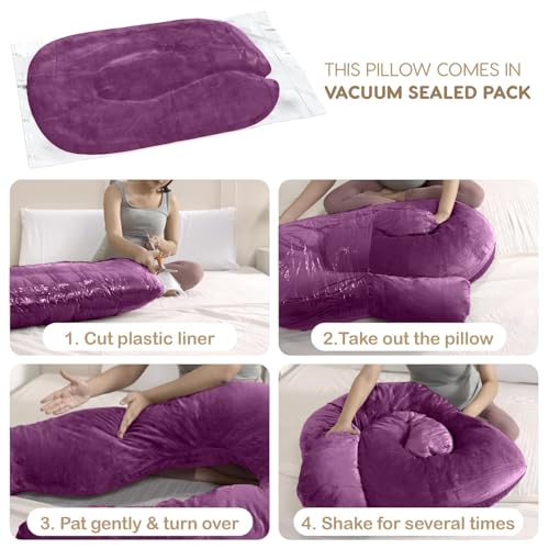 Image of G-Shaped Pregnancy Pillows for Sleeping G-Shape, Maternity Pillow, Pregnancy Gifts for Women, Full Body Pillow and Support - for Back, HIPS, Legs, Belly, Removable Washable Velvet Cover (Purple)