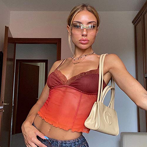Women Lace Crop Top Sexy Strap Tank Top Backless Slim E-Girl Camis Sleeveless Summer See Through Camisole Top Shirt - Thumbnail 2