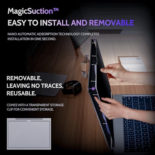 Image of Peslv Privacy Screen for 14.4 Inch Surface Laptop Studio 2 /1, MagicSuction Removable Anti Spy Black Protector, Glare Blue Light Filter for Microsoft Laptop Computer Monitor