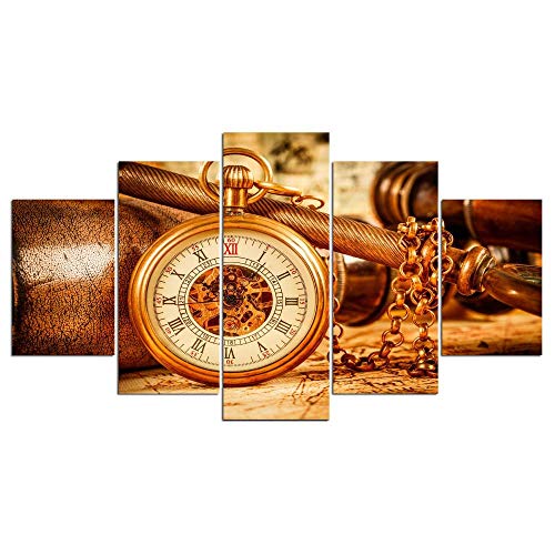 Impression sur toile 5 pièces montre de poche image sur verre photo déco salon