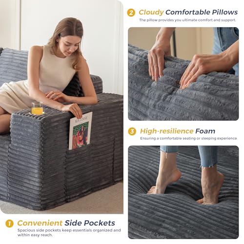 Image of MAXYOYO 104 inch Modular Sectional Couch with L-Shape Chaise, Modern Boneless Couch for Living Room, Sofa in A Box, Oversized Sofa with Deep Seat, No Assembly Required, Dark Grey