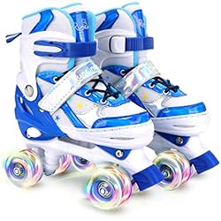 Patines 4 Ruedas Azules Runcinds Patines 4 Ruedas niñas Patines para niños Patines de iniciación, 4 Tamaños Ajustables Todas Las Ruedas Iluminadas