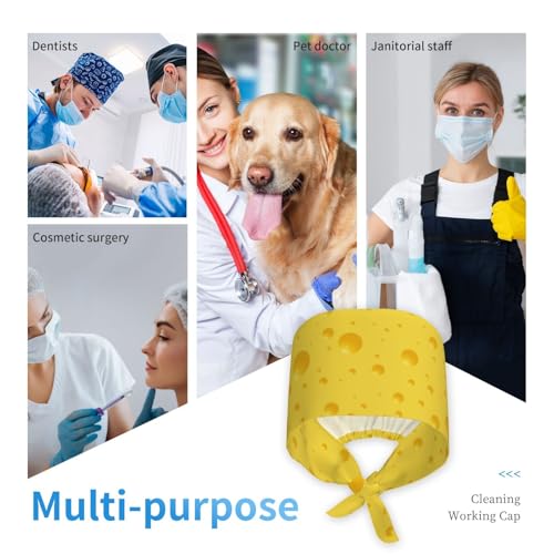 Image of Working Cap Scrub Cap with Sweatband Adjustable Unisex Women Tie Back Hat Nurse Surgical Caps