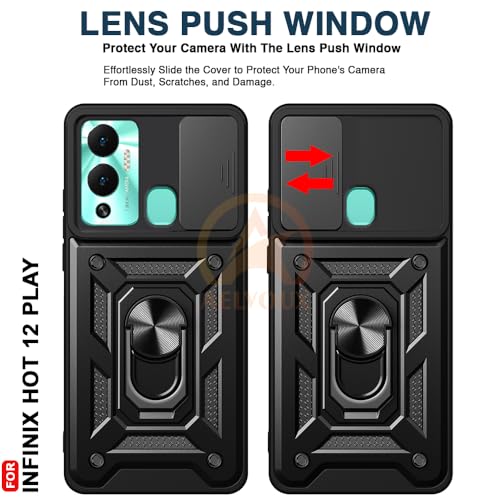 Image of Armor Bumper Back Cover Case for Infinix Hot 12 Play /Hot 20 Play Rotating Camera Cover, Ring Holder & Kickstand | Heavy Duty & 360 Degree Protection Back Cover (Black)