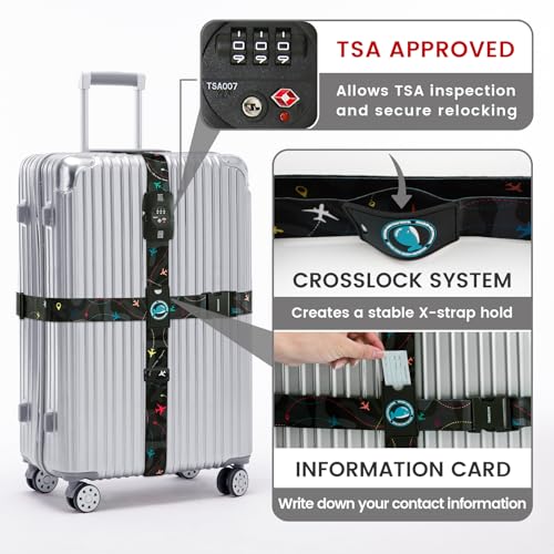 Image of Travelkin Luggage Straps TSA Approved, Suitcase Straps with TSA Lock | Adjustable, Cross luggage belt strap, combination lock, Travel,Reinforced Buckle,multiple colors, locking suitcase belt