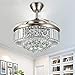 Moerun 42" Kristall Deckenventilator mit Licht Luxus LED Kronleuchter Fernbedienung 3 Geschwindigkeiten 3 Farbwechsel Einziehbare Acrylklingen Deckenleuchte, Leiser Motor mit LED-Kits (Silber)