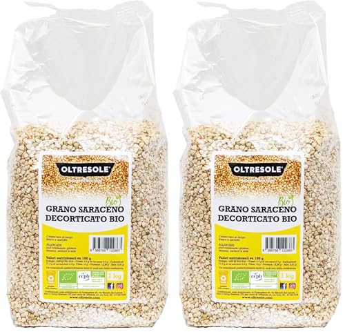 Oltresole, Alforfón Ecológico Decorticado 1 Kg, Grano crudo no tratado térmicamente procedente de la agricultura ecológica, Ideal para la familia (Paquete de 2)