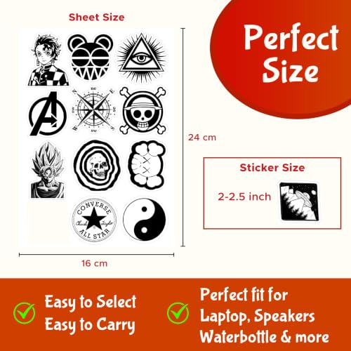 Image of CodersParadise Black & White Aesthetic Vinyl Stickers - Waterproof, Residue-Free Decals for Laptop, Journal, Guitar, Mobile, Water Bottle & More (Pack of 60)