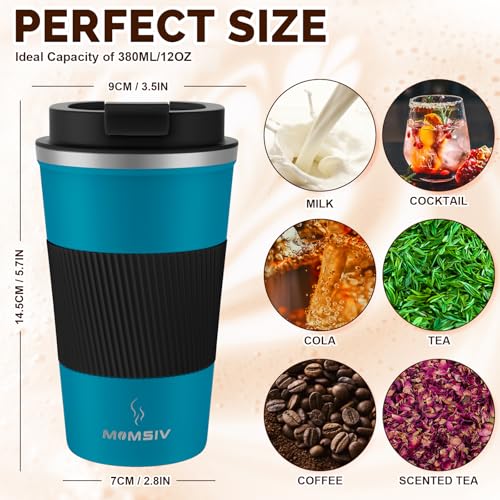 Image of MOMSIV 12oz Travel Mug, Insulated Coffee Cup with Leakproof Lid, Vacuum Stainless Steel Double Walled Reusable Tumbler for Hot and Cold Water Coffee and Tea In Travel and Car