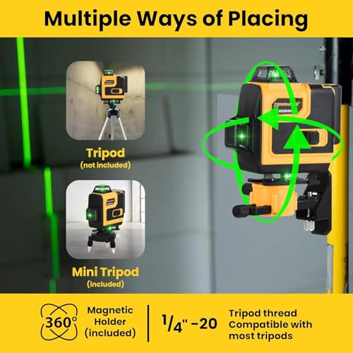 Image of TOMAHAWKOXFORD 16 Lines Green Laser Level Pro - 4x360 4D Green Cross Self-Levelling Professional Laser Line for Construction with Two 360 Vertical /Horizontal Laser Level Pulse Mode