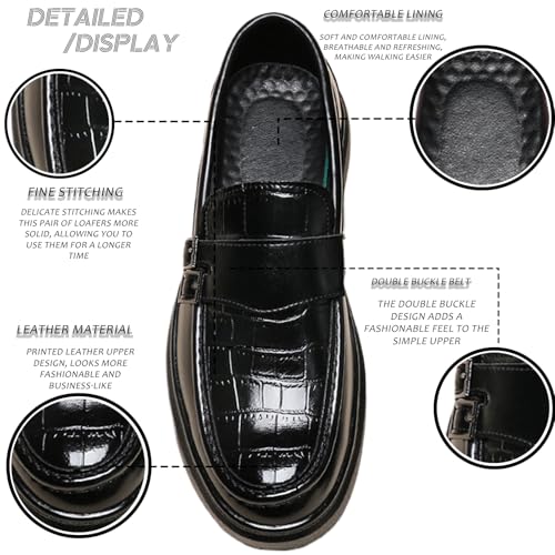 Men's Leather Printed Platform Loafers Retro Round Toe Double Buckle Soft Sole Non-Slip Business Work Shoes Slip-On Penny Loafers4