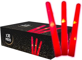 SPARKLERS Club - Juego de 30 varillas luminosas LED color rojo 40 cm – Palo de espuma brillante para bodas y fiestas – 3 modos de parpadeo