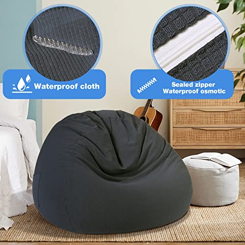 Bean Bag Chair Cover (No Filler) Stuffed Animal Storage For Kids Adults And Pets Bed. Waterproof Soft Premium Stuffable Bean Bag Chair Cover Leakproof Furniture Protector Large 300L(Grey) #TOP2