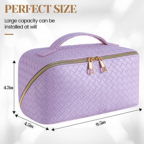 Sfxulix Large Capacity Travel Cosmetic Bag - Pu Leather Waterproof, Women Portable Travel Makeup Bag With Handle And Divider Flat Lay Makeup Organizer #TOP4