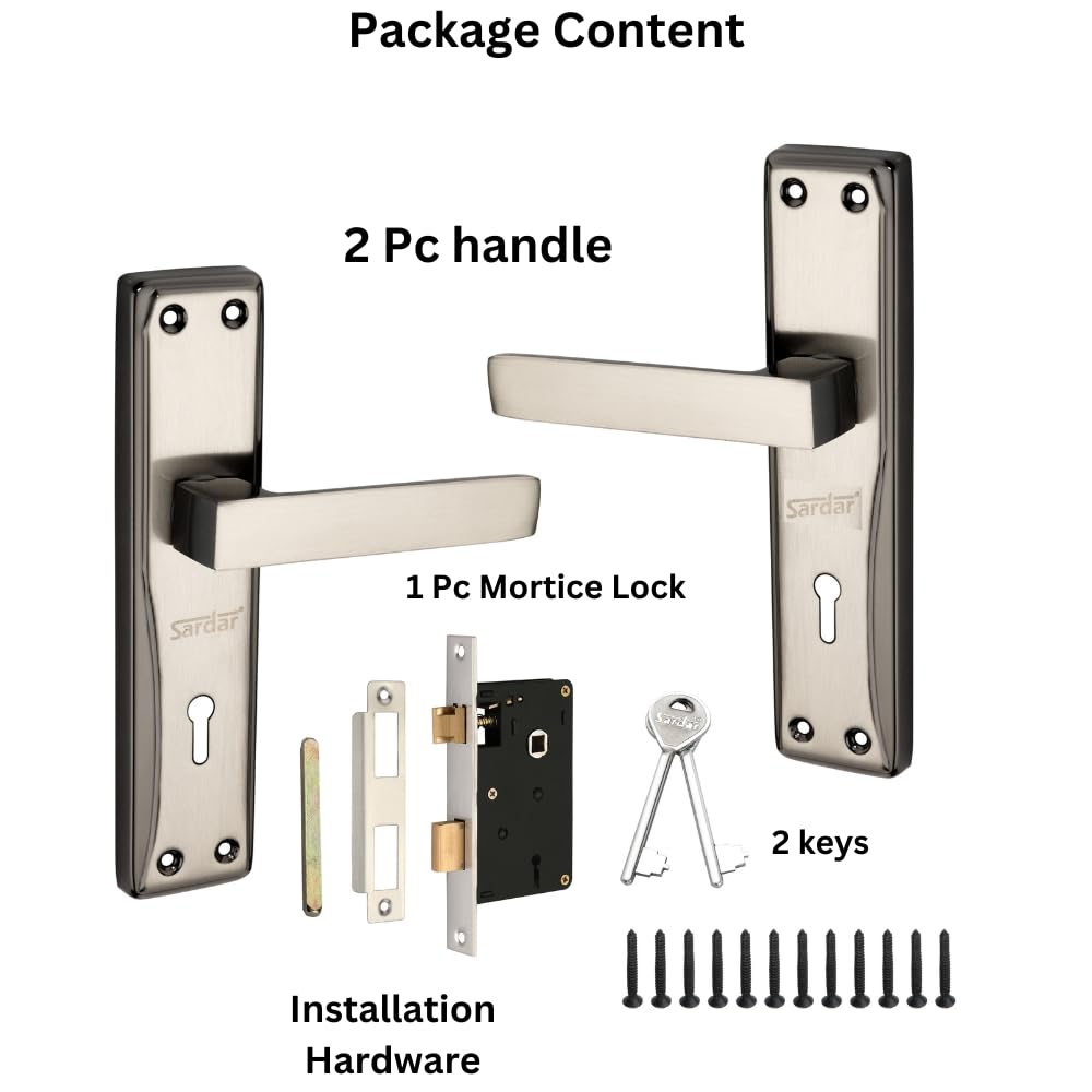 SARDAR Nexus 7 Inch Iron Handle Set|2 Keys | 6 Lever Single Turn Lock Set| Handle Set for Door, Bathroom, Bedroom, Living Room| (Black Silver) 1