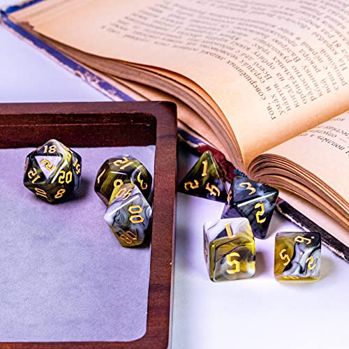 Image of 7-Die Polyhedral DND Dice Set for Tabletop Game, D&D Dice Set for Role Playing Games (Black&Yellow&White)