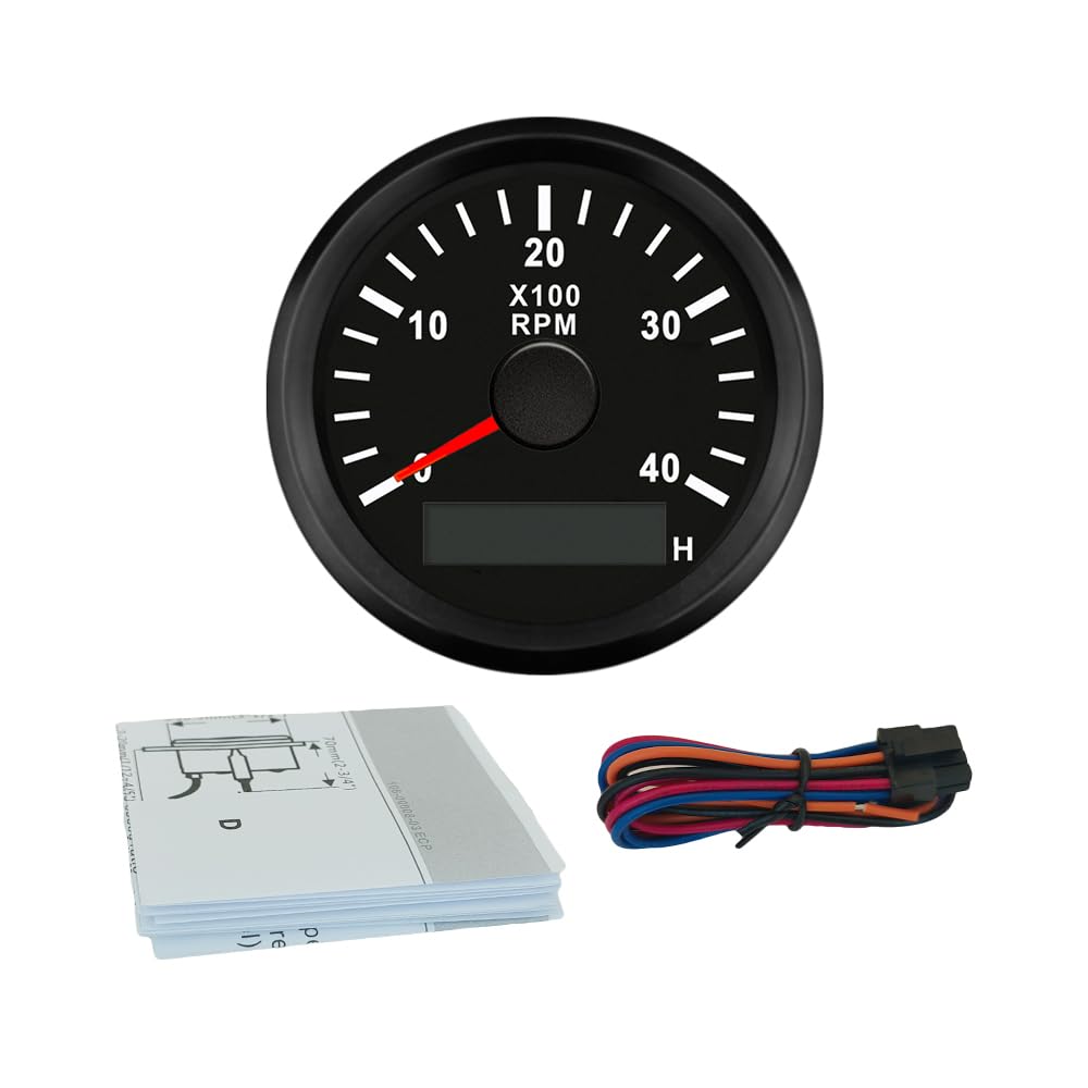 ELING Tacómetro de 52 mm medidor de calibre de 4000 RPM con retroiluminación roja con contador de horas para buques tractores