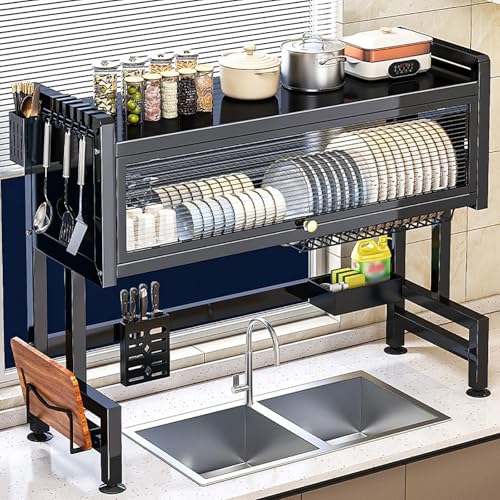Escurreplatos para fregadero de gran capacidad con soportes para cubiertos, diseño que ahorra espacio para una organización eficiente de encimeras, perfecto para cocinas pequeñas