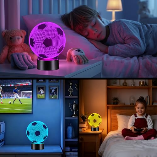 3D Luz Nocturna Infantil Fútbol | Regalos Originales para Niños 7-12 Años con Control Remoto y 16 Colores LED - Luz de Noche Decoración Cumpleaños, Comunión y Navidad para Chicos + Adolescentes - imagen 5
