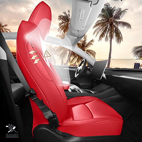 for Tesla Model Y Seat Covers 2020-2024 12pcs Waterproof Nappa Leather Seat Cover Fully Wrapped Customized for Tesla Model Y (TY-Red) - Image 4