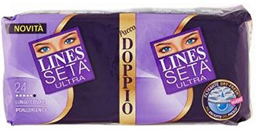 12 x Lines Seide Damenbinden mit Flügeln Ultra Lang Doppelpack 24 Stück