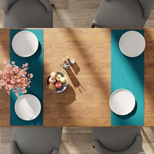 Encasa XO Table Runner 13"x36" Long | Cotton Canvas Fabric | Azul Blue Solid Color | Machine Washable & Durable