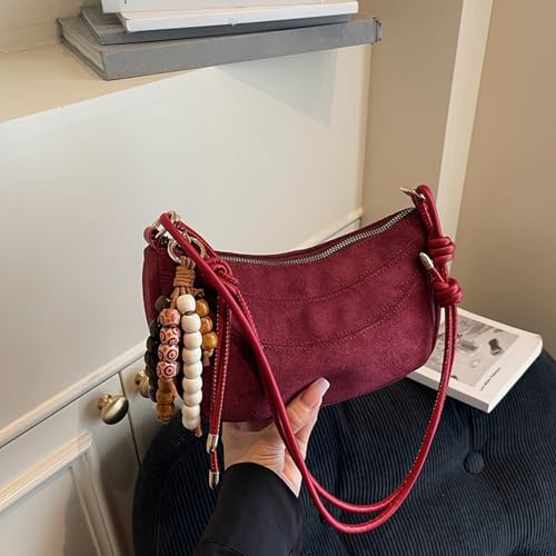 Faux Suede Sweet Shoulder Bags with Zipper Solid Color Crossbody Bags Slouchy Suede Shoulder Bags for Women and Girl4