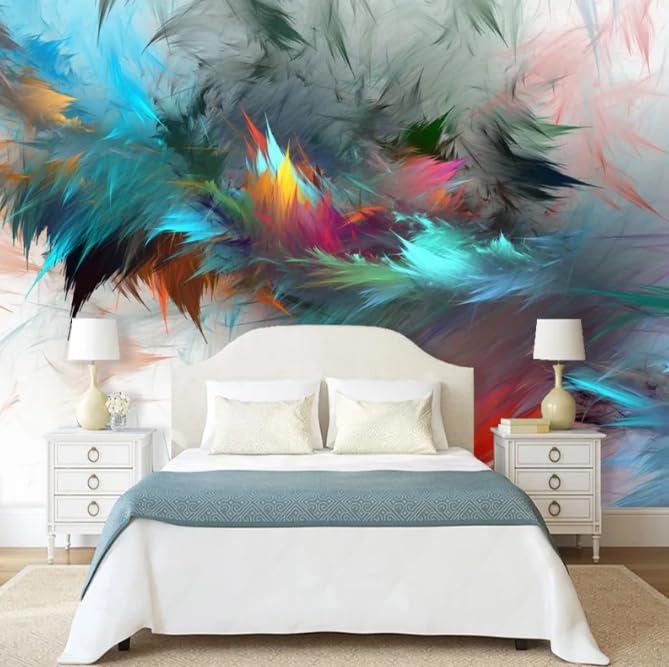 Papier peint plumes aquarelle pour agrandir un salon sombre