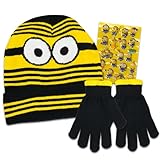 Minions Winter Hat and Mittens Set - Despicable Me Bundle with Knit Beanie and Mitten, Plus Stickers | Minions Winter Clothes for Kids