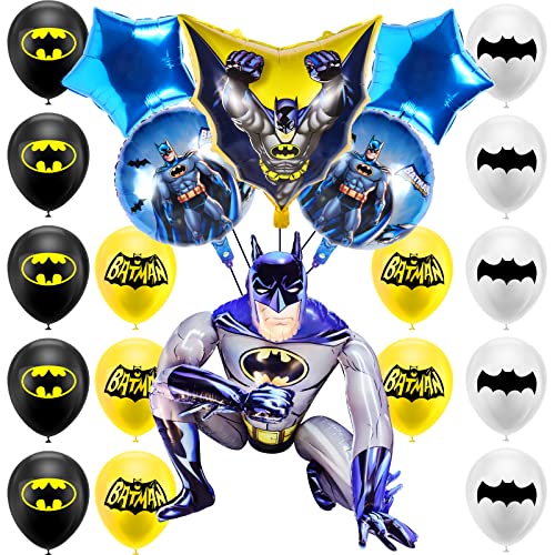 21Stück Batman Party Supplies Dark Knight Batman Aluminium Ballon, Batman Folienballon, Superheld Batman Latexballon, Batman Luftballons Deko Geburtstag Junge, Batman Decorations Cover