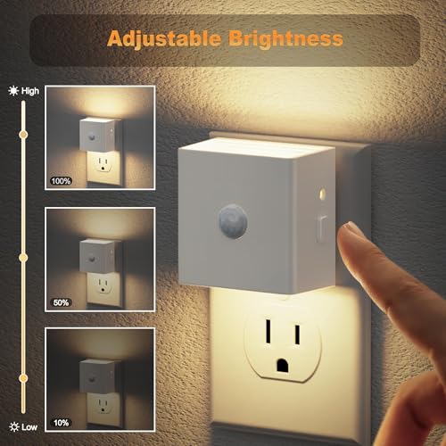 Image of JandCase Motion Sensor Night Light, Night Lights Plug into Wall with Adjustable Brightness, Motion Activated Night Light, 3000K Warm White, for Kids Bathroom Hallway Kitchen Bedroom