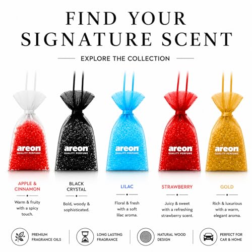 Image of AREON Pearls Lux Gold Car & Home Air Freshener - Premium Quality Perfume Fragrance Beads - Long Lasting Odour Eliminator for Car, Home, Office & Small Spaces - Gold Scent - Pack of 3