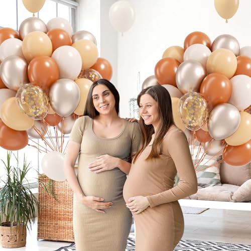 Image of 60pcs Fall Balloons 12inch, Thanksgiving Balloons with Burnt Orange Nude Sand White Metallic Gold Confetti Balloon for Fall Thanksgiving Baby Shower Bridal Birthday Party Decorations