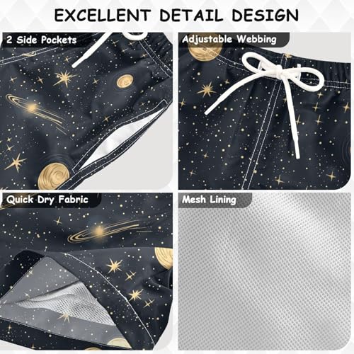 Pigsaly Boys' Swim Board Shorts Gold Space Starry Stars Moon Boy's Swim Trunks Kids Swimwear 4T3