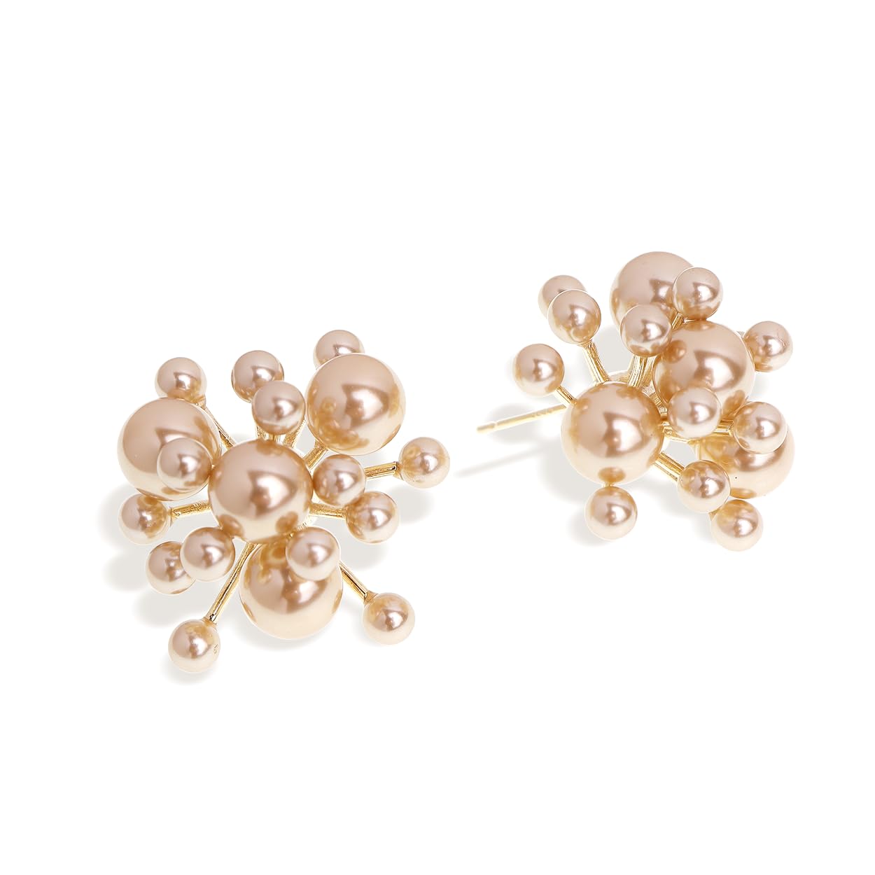 Jean Beau Pearl Flower Leaf Stud Earrings for Women Statement Cluster CZ Pearls Earring Gold Plated Sterling Silver Wedding Prom Birthday Fashion