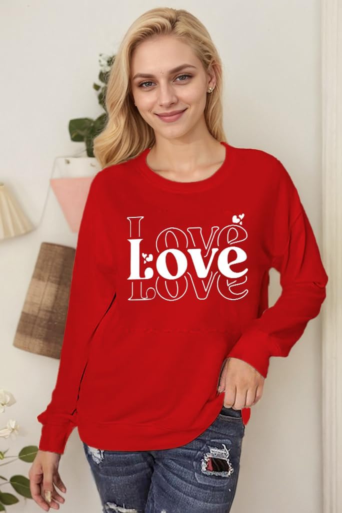 Valentines Sweatshirt for Women Love Letter Sweater Love Heart Graphic Pullover Tops - Image 2