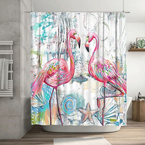 Golakra Pink Flamingo Shower Curtain Watercolor Starfish Seashell Conch Shower Curtains For Bathroom Beach Ocean Shower Curtain Waterproof Polyester Fabric Bath Decor With Plastic Hooks 60X72 Inches #TOP9
