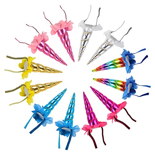QtGirl Unicorn Headband Glitter Shiny Unicorn Horn Elastic Hairband for Girls Kids Adult Party Favor Cosplay Costume Pack of 12