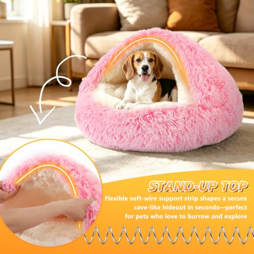 Image of NOYAL Hooded Donut Bed, Calming Cave for Cats & Small Dogs