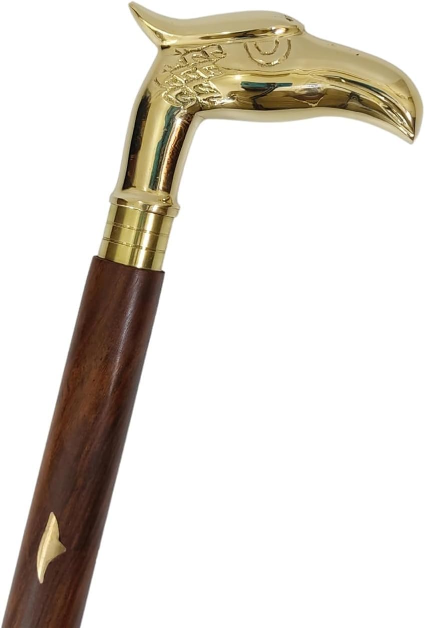 Bastón unisex con mango de latón - Bastón elegante y funcional | Material de madera | Color marrón | 94 cm | con palo de incrustación marrón