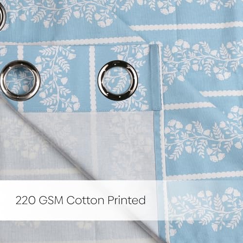 Image of haus & kinder Digital Printed Cotton Window Curtains 5 Feet Long Pack of 2 Window Curtains, 5 Feet Curtains for Window (Vineway, Blue 130x152 CM)
