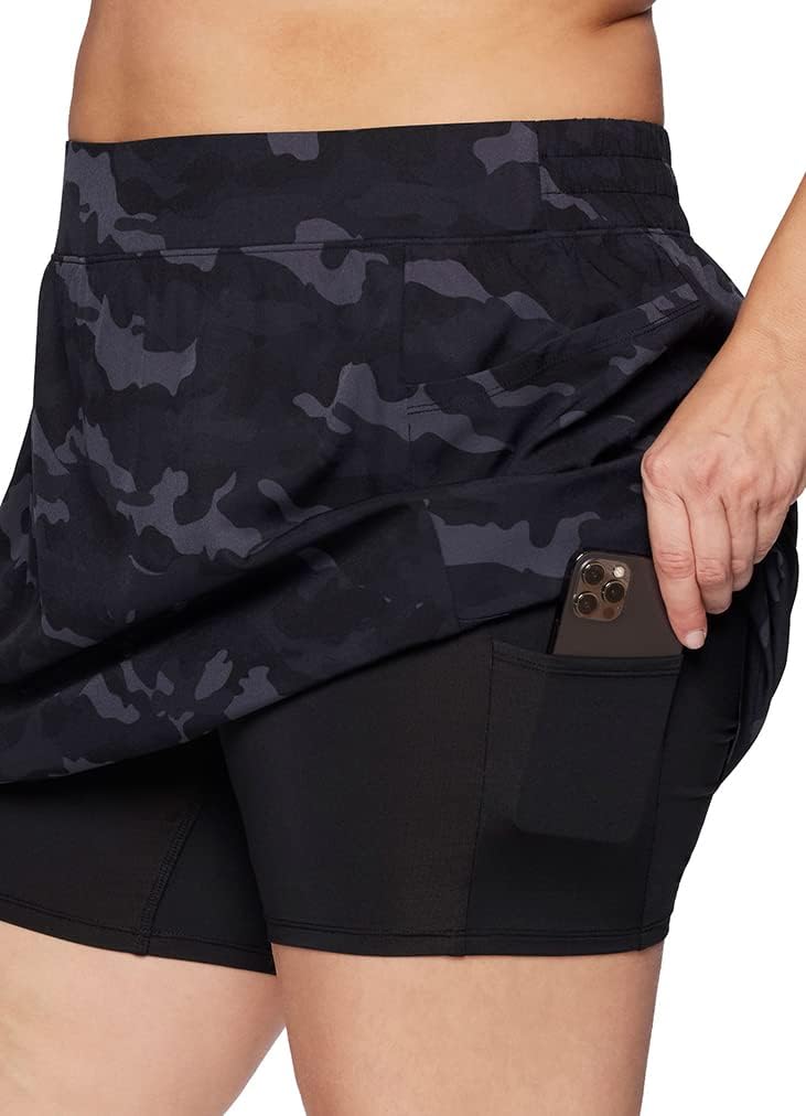 RBX Active Women's Plus Size Stretch Woven Athletic Skort with Attached Bike Short and Pockets - Image 2