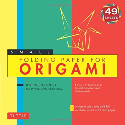 Small Folding Paper for Origami 6 Colors Includes Gold Foil, 49 Sheets