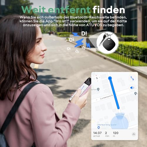 ATUVOS Air Tag Schlüsselfinder 2er Pack, Smart Tracker KeyFinder Kompatibel mit Apple Wo ist? APP (iOS NUR,Android Nicht unterstützt) Bluetooth Key Finder für Gepäck/Koffer/Taschen,Austauschbarer Akku