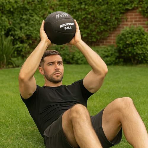 Image of DE JURE FITNESS Medicine Ball | Rubber Exercise Ball with Textured Grip | Full Body Workout Ball for Core Strength, Balance, Functional Training | Upper & Lower Body Home Gym Equipment - 5 KG