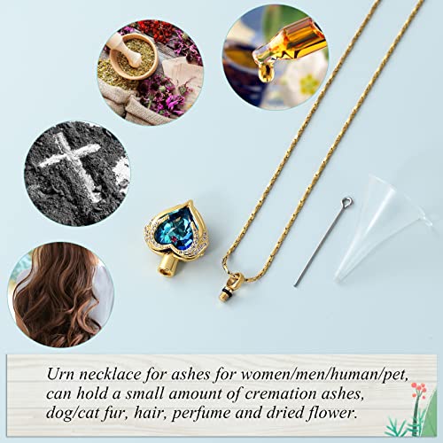 Imrsanl Angle Wings Heart Urn Necklace for Men Women Cremation Jewelry with Crystal Memorial Keepsake Jewelry Gifts Urn Pendant Ashes Holder (Gold-Blue)