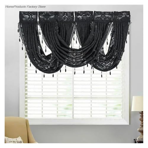 Cenefa para ventana elegante con borlas para transformar tu sala de estar y cocina 7