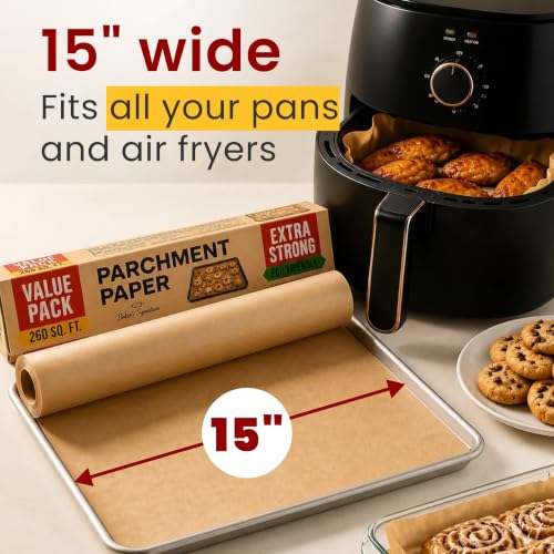 Baker's Signature Unbleached Parchment Paper Roll with Cutter, 15in x 210ft by Baker's Signature - Used condition - Image 4
